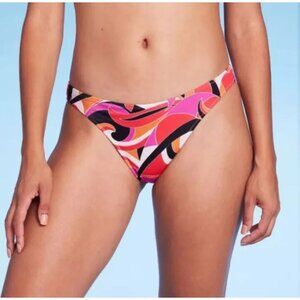 SHADE & SHORE BIKINI BOTTOMS HIGH LEG EXTRA CHEEKY ABSTRACT PRINT MULTICOLOR NWT